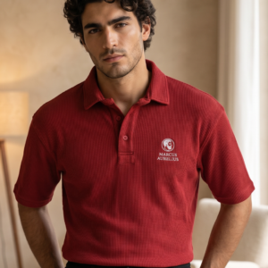 MAROON RED WAFFLE POLO T-SHIRT | MARCUS AURELIUS