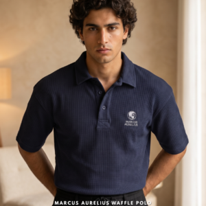 NAVY BLUE WAFFLE POLO T-SHIRT | MARCUS AURELIUS
