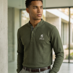 OLIVE GREEN WAFFLE LONG SLEEVES T-SHIRT | MARCUS AURELIUS