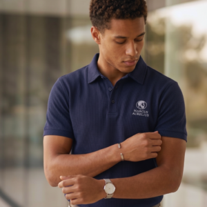 NAVY BLUE WAFFLE POLO T-SHIRT | MARCUS AURELIUS