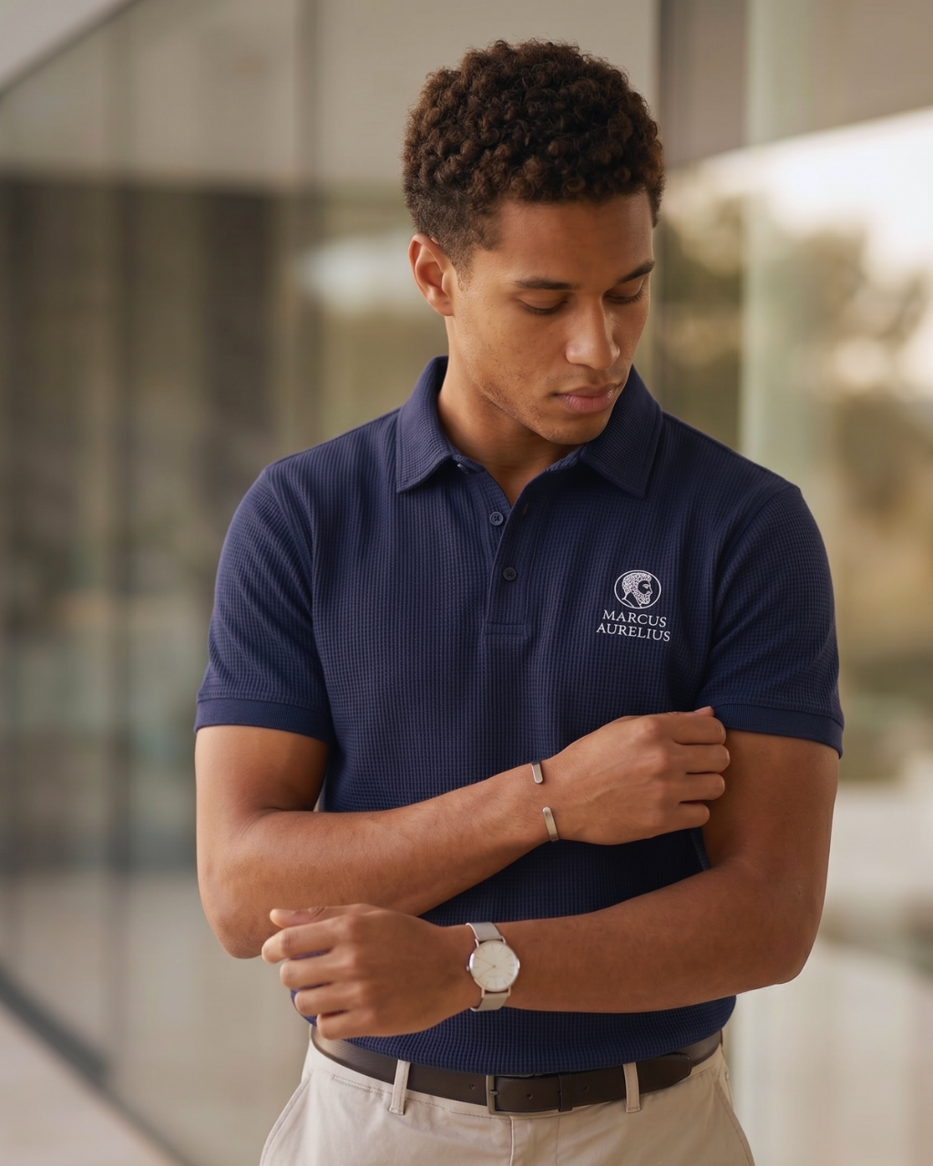 MARCUS AURELIUS POLO T-SHIRT NAVY BLUE
