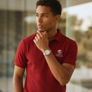 MAROON RED WAFFLE POLO T-SHIRT | MARCUS AURELIUS